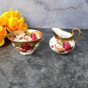 Vintage Royal Chelsea Golden Rose Heavy Gold Sugar Bowl Creamer Set